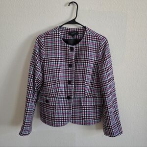 Talbots Women's Checkered Blazer - Black, White, Pink SIZE 10P